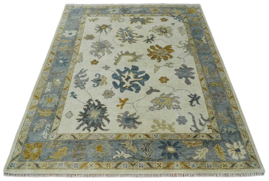 Antique Tradtional Vintage Oriental Oushak White, Blue and Brown 5x8, 6x9, 8x10, 9x12, 10x14 and 12x15 | CP910