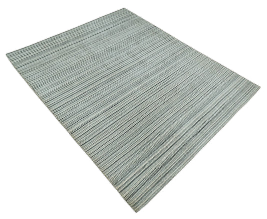 Flatwoven Striped Scandinavian Hand Made Blended Wool Area Rug, Ivory, Beige and Gray, 8x10 | KE15810