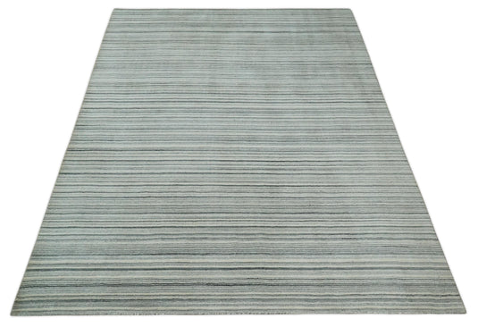 Flatwoven Striped Scandinavian Hand Made Blended Wool Area Rug, Ivory, Beige and Gray, 8x10 | KE15810