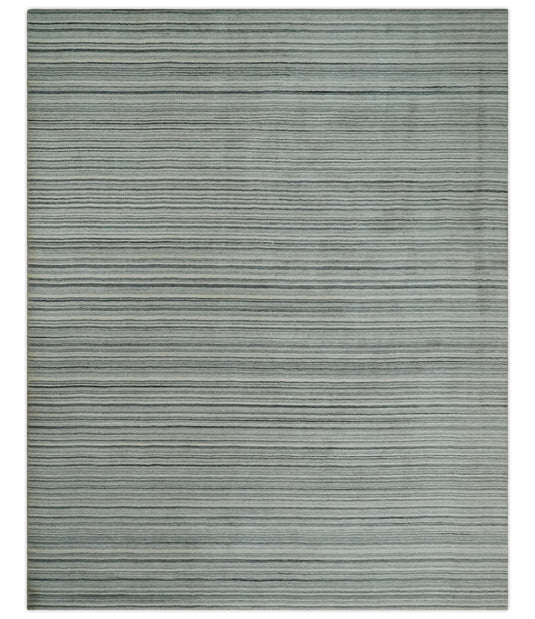 Flatwoven Striped Scandinavian Hand Made Blended Wool Area Rug, Ivory, Beige and Gray, 8x10 | KE15810