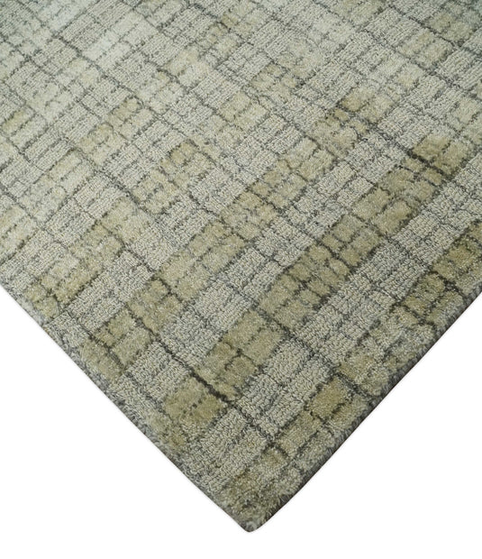 Checkered Scandinavian Hand Made Blended Wool Flatwoven Area, Camel, Beige and Grey, 8x10 | KE16