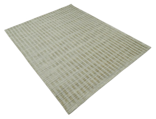 Checkered Scandinavian Hand Made Blended Wool Flatwoven Area, Camel, Beige and Grey, 8x10 | KE16