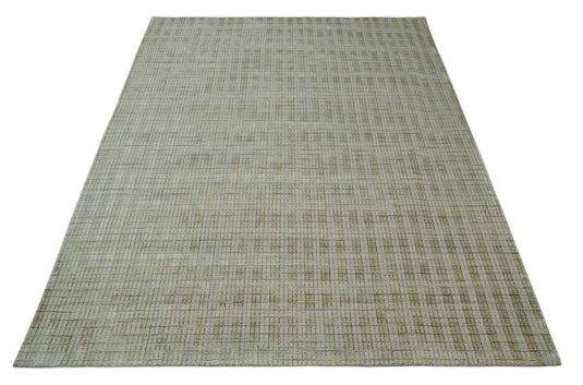 Checkered Scandinavian Hand Made Blended Wool Flatwoven Area, Camel, Beige and Grey, 8x10 | KE16