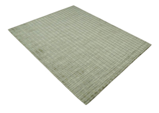 Flatwoven Checkered Scandinavian Hand Made Blended Wool Area Rug, Olive, Beige and Brown, 8x10| KE19