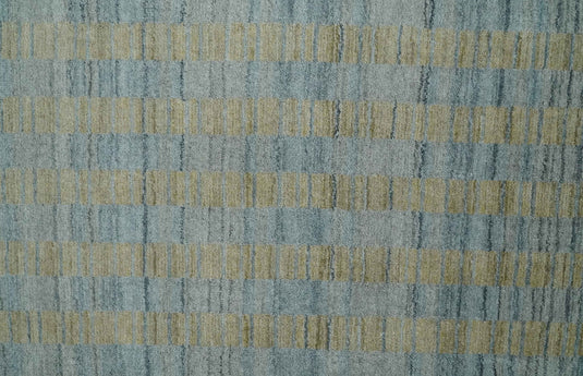 Flatwoven Hand Made Modern Stripes Scandinavian Blended Wool Area Rug, Silver and Camel rug, 8x10  | KE20810