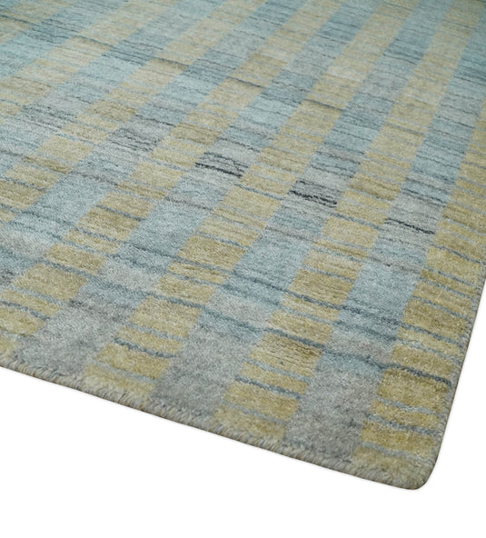 Flatwoven Hand Made Modern Stripes Scandinavian Blended Wool Area Rug, Silver and Camel rug, 8x10  | KE20810