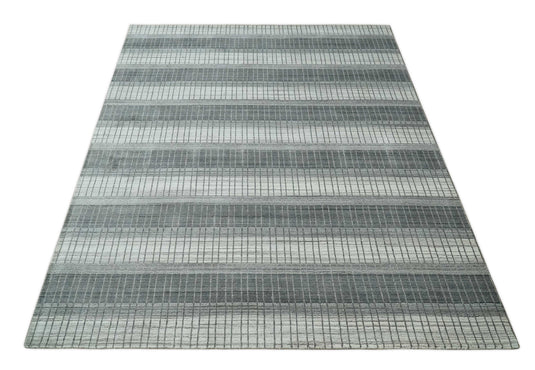 Flatwoven Modern Hand Made Stripes Scandinavian Blended Wool Area Rug, Ivory, Grey and Brown, 8x10 | KE23810