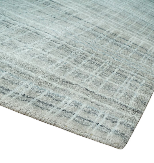 Flatwoven Hand Made Shaded Scandinavian Blended Wool Area Rug, White, Camel and Grey, 8x10 | KE25