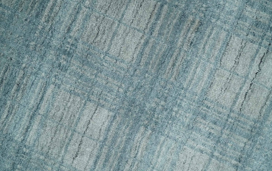 Flatwoven Checkered Blue and Gray Scandinavian 8x10 Hand Made Blended Wool Area Rug, Blue and Grey, 8x10 | KE26