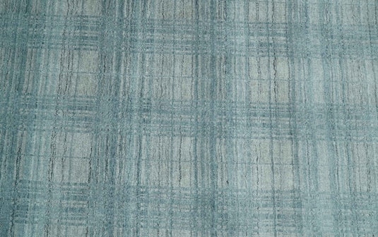 Flatwoven Checkered Blue and Gray Scandinavian 8x10 Hand Made Blended Wool Area Rug, Blue and Grey, 8x10 | KE26