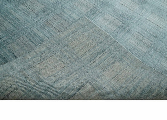 Flatwoven Checkered Blue and Gray Scandinavian 8x10 Hand Made Blended Wool Area Rug, Blue and Grey, 8x10 | KE26