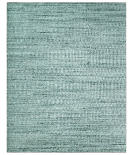 Hand Made Solid Scandinavian Blended Wool Flatwoven Area Rug, Silver and Teal, 8x10 | KE27