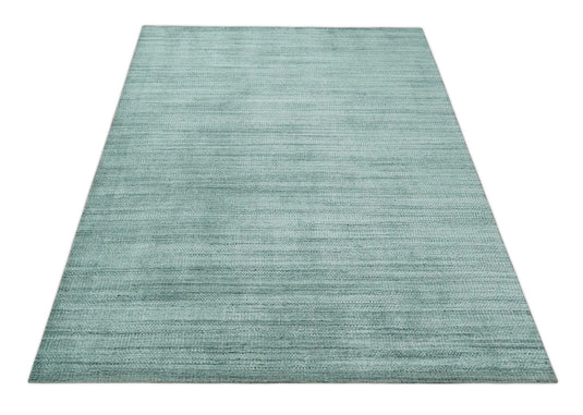 Hand Made Solid Scandinavian Blended Wool Flatwoven Area Rug, Silver and Teal, 8x10 | KE27