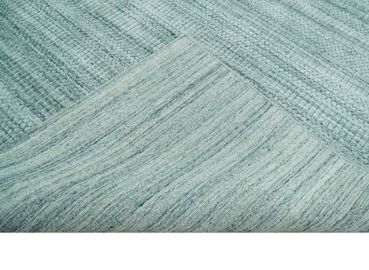 Hand Made Solid Scandinavian Blended Wool Flatwoven Area Rug, Silver and Teal, 8x10 | KE27