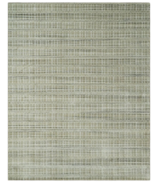 Flatwoven Modern Hand Made striped Scandinavian Blended Wool Area Rug, Camel, White and Brown | KE33