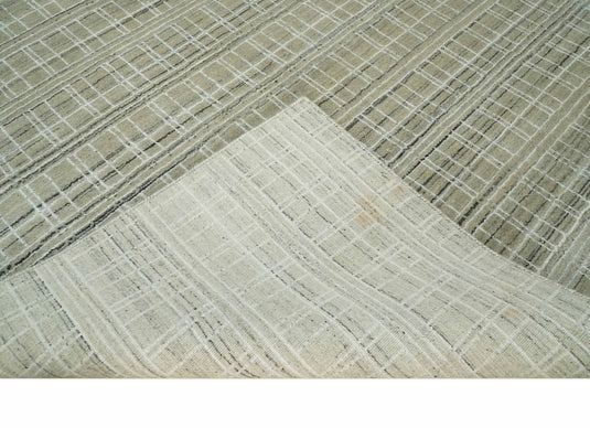 Flatwoven Modern Hand Made striped Scandinavian Blended Wool Area Rug, Camel, White and Brown | KE33