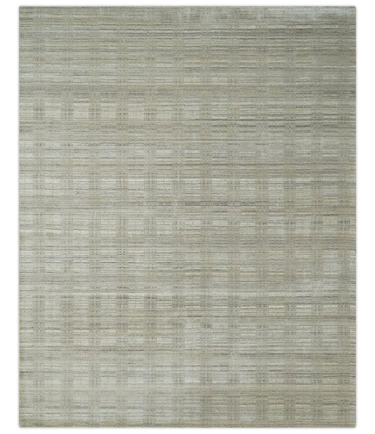 Flatwoven Shaded Scandinavian Hand Made Blended Wool Area Rug, Beige, Camel and Brown, 8x10 | KE34810