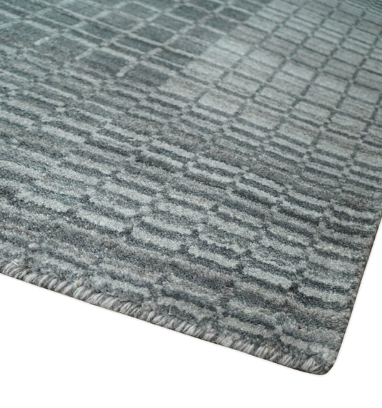 Flatwoven Checkered striped Hand Made Scandinavian Blended Wool Area Rug, Charcoal, Gray and Silver,8x10 | KE38810