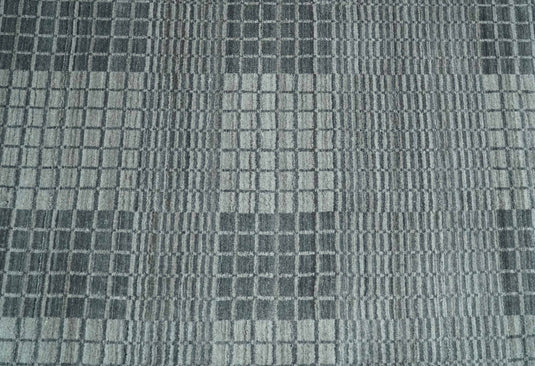 Flatwoven Checkered striped Hand Made Scandinavian Blended Wool Area Rug, Charcoal, Gray and Silver,8x10 | KE38810