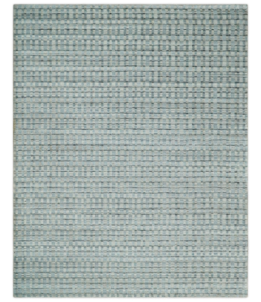 Flatwoven Checkered Scandinavian Blended Wool Area Rug, Silver, Camel and Brown, 8x10 | KE40810