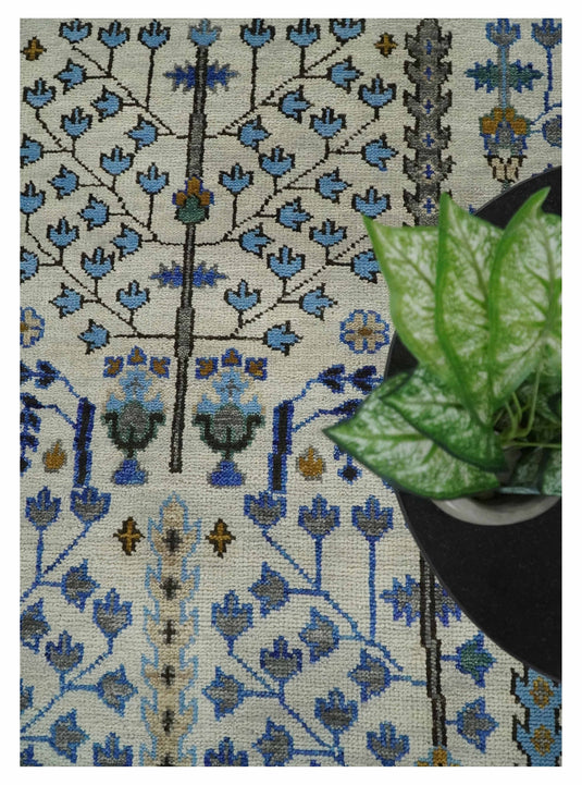 Turkish Wool Oushak Rug, Ivory, Gray and Blue Hand Knotted 6x9, 8x10, 9x12 and 10x14 Vintage Persian Rug, Bedroom, Living Room Rug | CP708
