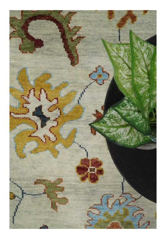 Colorful Wool Oushak Ivory, Teal and Rust Hand Knotted 6x9, 8x10, 9x12 and 10x14 Vintage Persian Rug, Bedroom, Living Room Rug | CP725