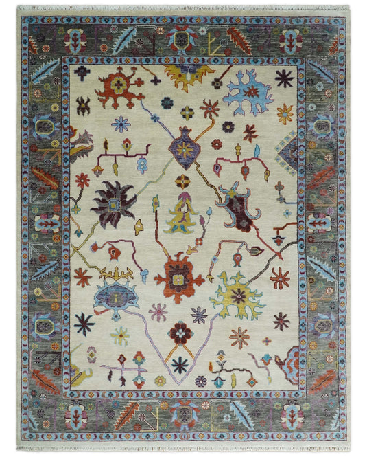 Antique Tradtional Vintage Oushak Ivory and Gray Colorful 5x8,6x9,8x10,9x12,10x14 and 12x15 Area Rug | CP915