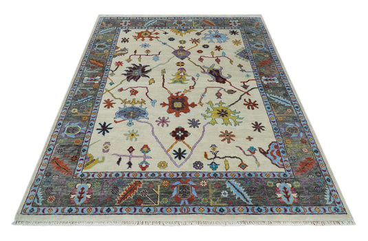 Antique Tradtional Vintage Oushak Ivory and Gray Colorful 5x8,6x9,8x10,9x12,10x14 and 12x15 Area Rug | CP915