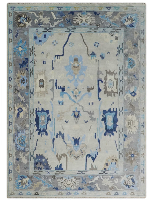 Hand knotted Oushak 10x14 Traditional Silver Gray and Blue Vibrant Colorful Rug, Vintage Antique Living Room and Bedroom | CP7301014