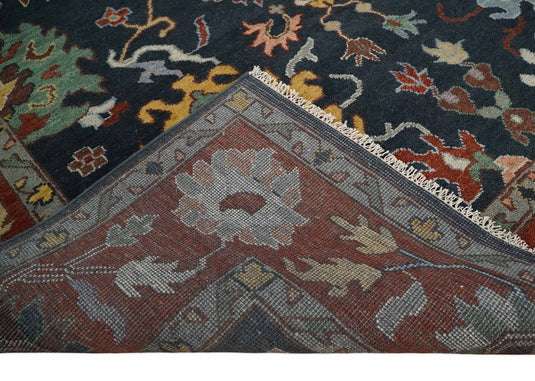 Traditional Hand knotted Oushak 9x12 Wool Charcoal and Rust Area Rug | CP732912