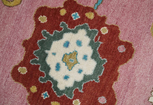 Oushak Pink and Blue 10x14 Hand Knotted Traditional Vintage Persian Style Antique Wool Rug | CP7401014