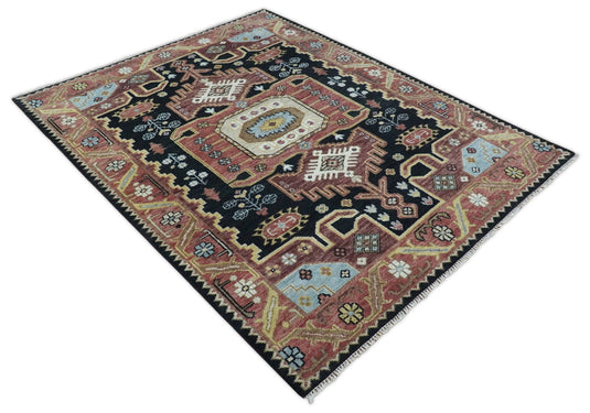 HandKnotted Heriz Serapi Rug Black and Rust 8x10 ft Ideal for Living, Bedroom, and Dining Rooms | CP753810