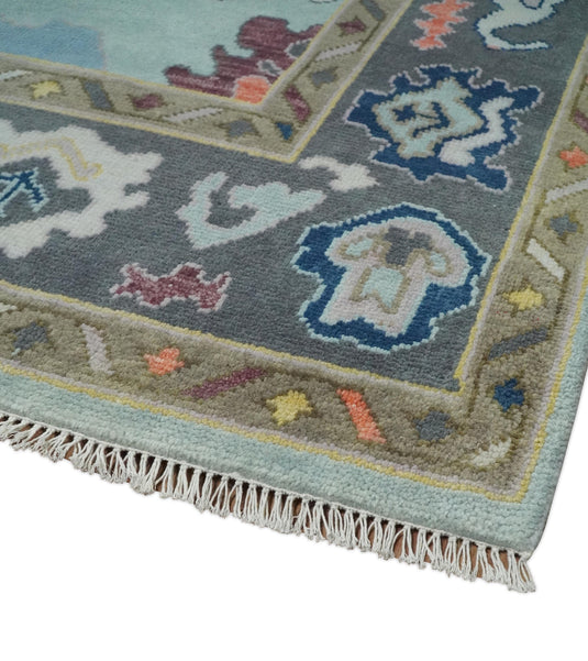 Colorful Wool Oushak Blue, Gray and Brown Hand Knotted Vintage Persian Rug, Bedroom, Living Room Rug | CP811
