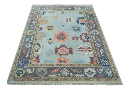 Colorful Wool Oushak Blue, Gray and Brown Hand Knotted 6x9, 8x10, 9x12 and 10x14 Vintage Persian Rug, Bedroom, Living Room Rug | CP811