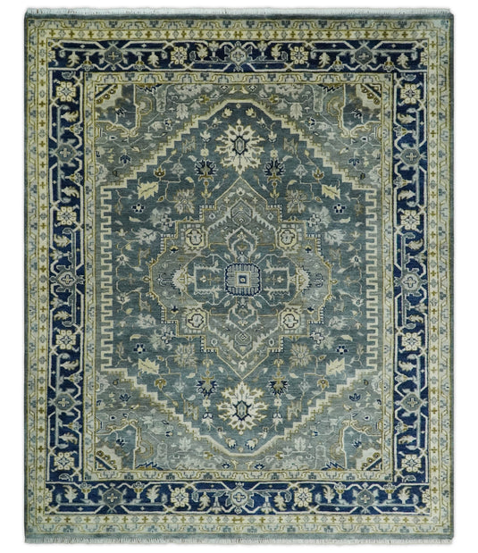 Turkish Wool Oushak Rug, Moss Gray and Blue Hand Knotted 6x9, 8x10, 9x12 and 10x14 Vintage Persian Rug, Bedroom, Living Room Rug - CP814