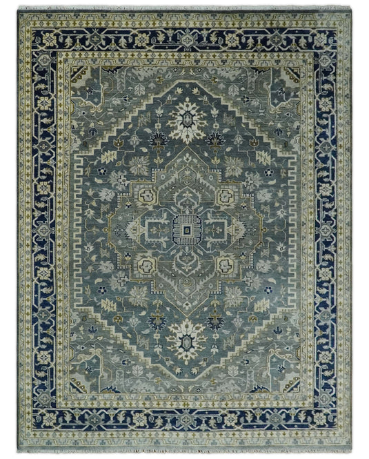 Turkish Wool Oushak Rug, Moss Gray and Blue Hand Knotted 6x9, 8x10, 9x12 and 10x14 Vintage Persian Rug, Bedroom, Living Room Rug - CP814