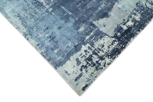 Abstract Modern Bamboo Silk Area Rug, Living Room Rug, Bedroom rug and Dinning room Rug, Blue and grey, 8x10 | QT19810