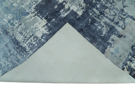 Abstract Modern Bamboo Silk Area Rug, Living Room Rug, Bedroom rug and Dinning room Rug, Blue and grey, 8x10 | QT19810