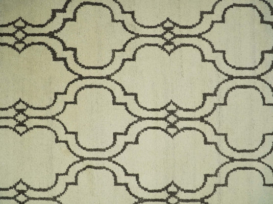 Modern Moroccan Trellis Natural Farmhouse Wool Hand Woven Rug, Ivory and Brown, 6x8 | HL1