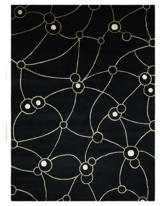 Modern Wool and Silk Hand Woven Rug, Black and Gold, 6x8 | HL368