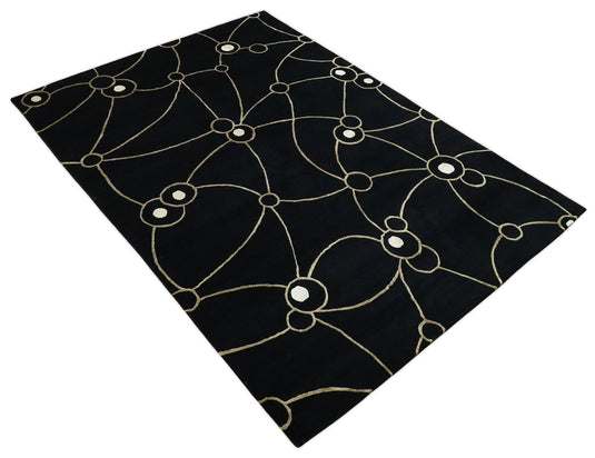 Modern Wool and Silk Hand Woven Rug, Black and Gold, 6x8 | HL368