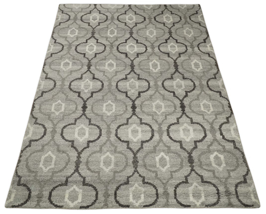 Modern Trellis Channel Natural Wool Hand Woven Rug, Silver and Brown, 6x8 | HL4