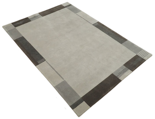 Modern Scandinavian Wool Hand Woven Area Rug, Silver and Grey,6x8 | HL868