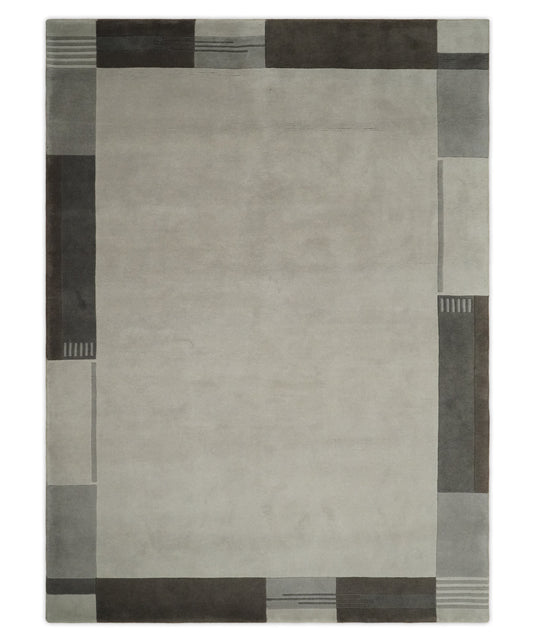 Modern Scandinavian Wool Hand Woven Area Rug, Silver and Grey,6x8 | HL868