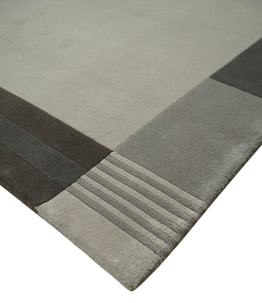 Modern Scandinavian Wool Hand Woven Area Rug, Silver and Grey,6x8 | HL868