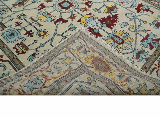 Traditional Hand knotted Oushak 8x10 Wool Persian White , Red and Blue Vibrant Colorful Area Rug | CP788810