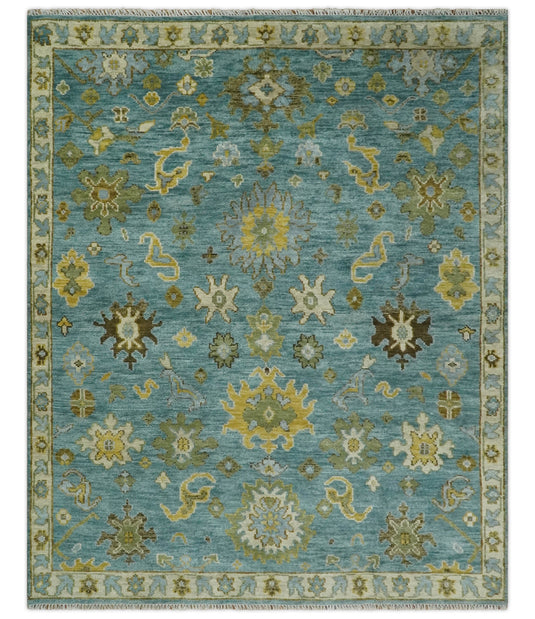 Blue and Moss Green Vintage Persian Hand Knotted, Antique Oushak 5x8, 6x9, 8x10, 9x12, 10x14, 12x15 Wool Rug, Living Room | CP815