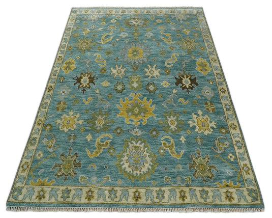 Blue and Moss Green Vintage Persian Hand Knotted, Antique Oushak 5x8, 6x9, 8x10, 9x12, 10x14, 12x15 Wool Rug, Living Room | CP815