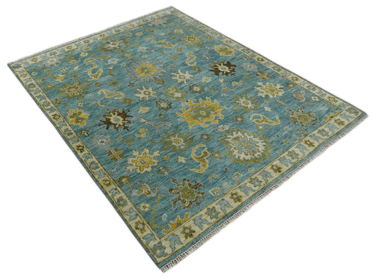 Blue and Moss Green Vintage Persian Hand Knotted, Antique Oushak 5x8, 6x9, 8x10, 9x12, 10x14, 12x15 Wool Rug, Living Room | CP815