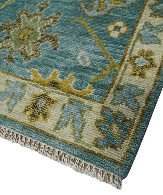 Blue and Moss Green Vintage Persian Hand Knotted, Antique Oushak 5x8, 6x9, 8x10, 9x12, 10x14, 12x15 Wool Rug, Living Room | CP815